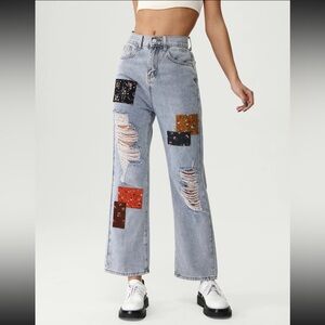 Cider Floral Patchwork Ripped Jeans – Size Large